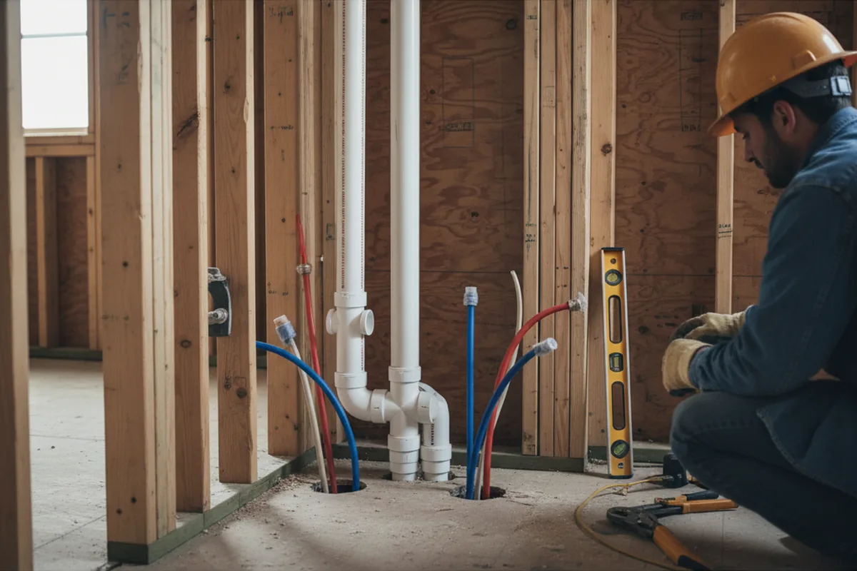 Drain and supply rough-in during Sump Pump Repair in Somerville